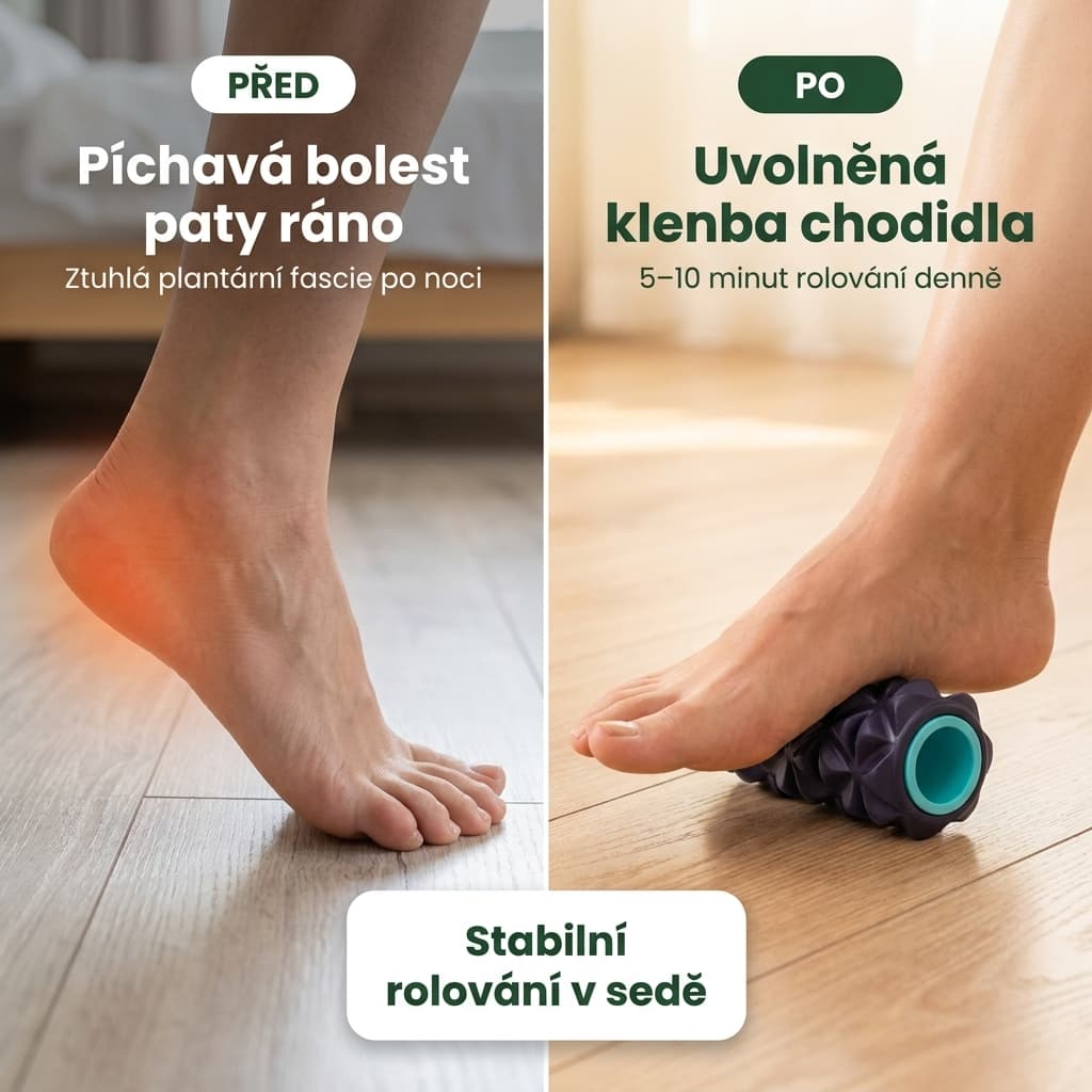 Masážní váleček na chodidla před a po – úleva od bolesti paty